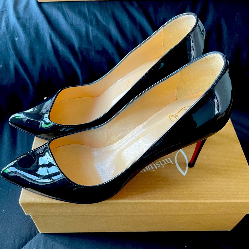 Louboutin Women's Corneille Asymmetric Patent Pumps 85MM/ Size 40 / Black